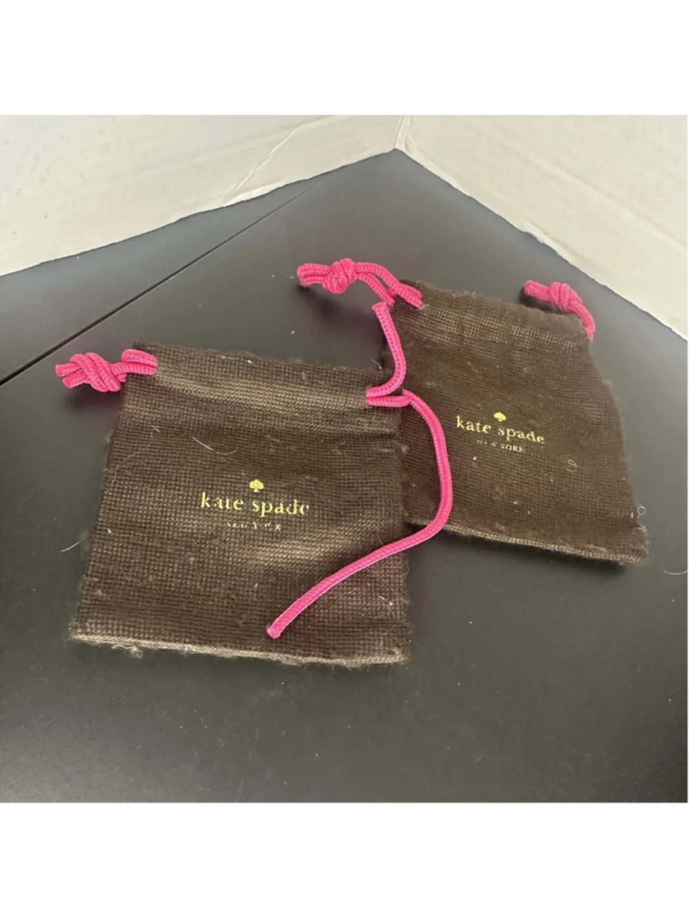 Kate Spade New York Brown Pink Gold Jewelry Dust Bag Travel Accessory (Lot Of 2)
